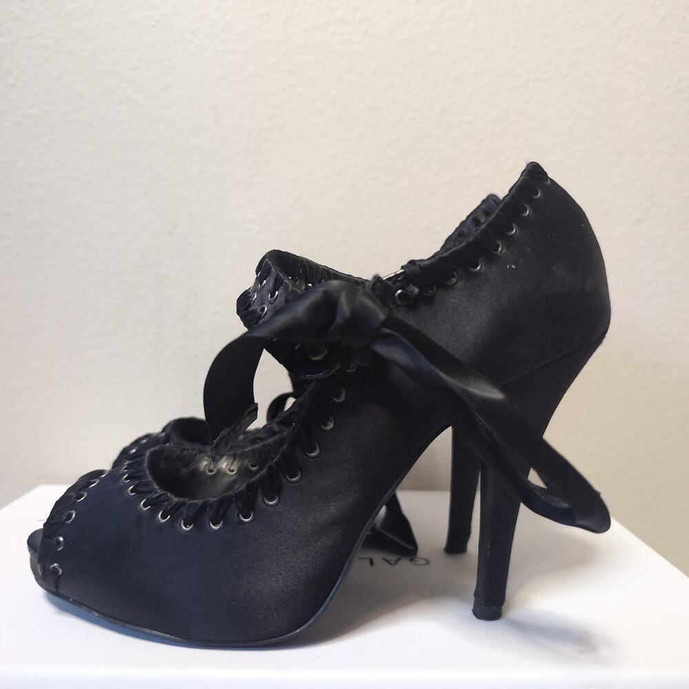 Black Peep Toe Heels with Ribbon Tie gothic